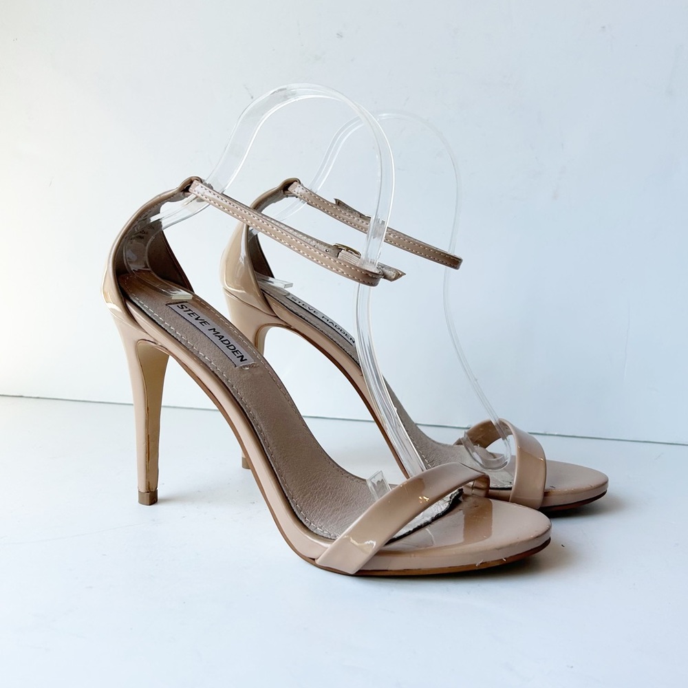 Steve Madden Stecy Ankle Strap Sandals Patent Leather Nude Sz 9